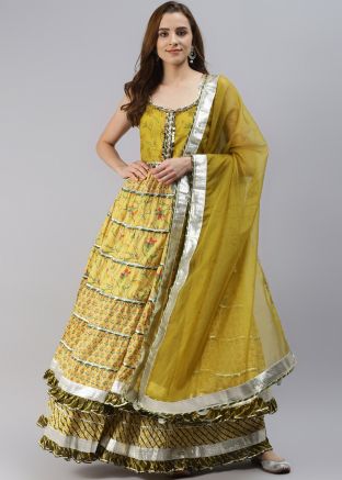 Readymade Yellow Printed Flared Kurti Style Lehenga