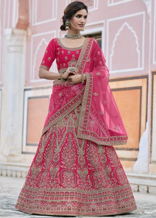 Pink Bridal Lehenga Choli In Velvet