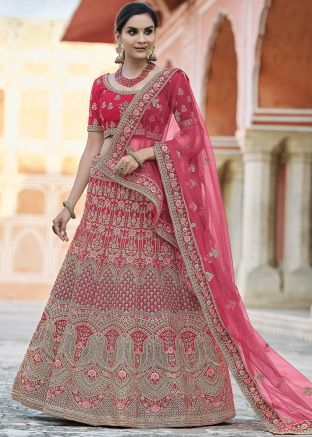 Pink Bridal Hand Embroidered Lehenga Choli