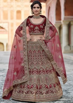 Maroon Bridal Lehenga Choli With Hand Work