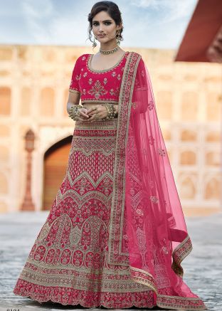 Pink Fish Cut Embroidered Bridal Lehenga Choli