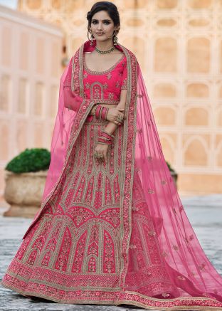 Pink Bridal Hand Work Velvet Lehenga Choli