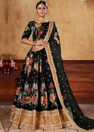 Black Lehenga Choli In Floral Print