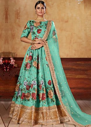 Floral Printed Green Lehenga Choli With Dupatta