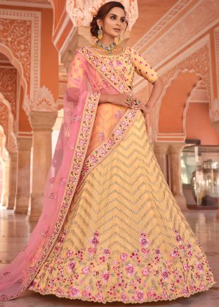 Yellow Resham Embroidered Lehenga Choli