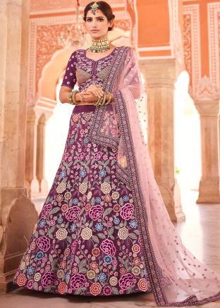 Magenta Resham Embroidered Crape Lehenga Choli