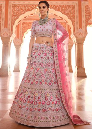 Light Pink Zari Embroidered Lehenga Choli With Dupatta