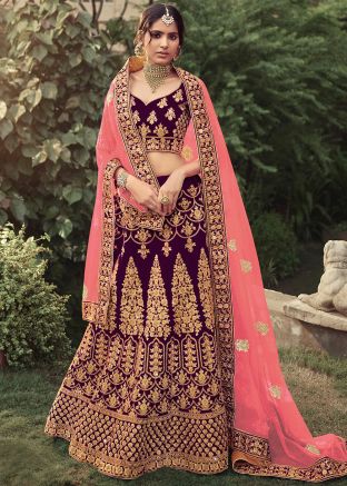 Purple Heavy Border Wedding Lehenga Choli