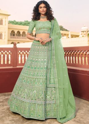 Green Zari Embroidered Lehenga Choli