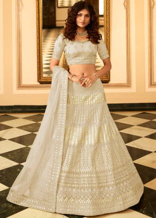 Cream Zari Embroidered Lehenga Choli With Dupatta