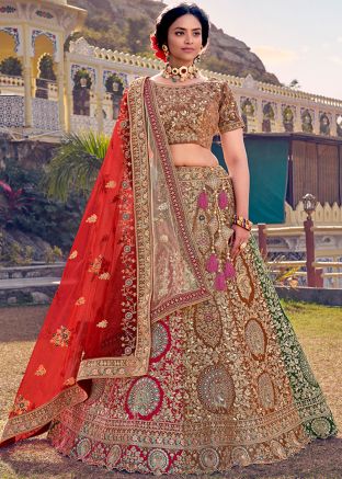 Brown Heavy Border Lehenga Choli For Bridal