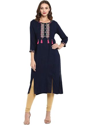 Readymade Navy Blue Embroidered Kurta Legging