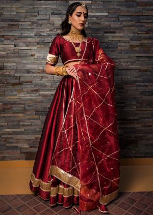 Maroon Lace Work Art Silk Lehenga Choli