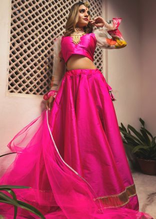 Pink Art Silk Lehenga Choli With Dupatta