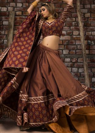 Brown Lehenga Choli In Hand Block Print
