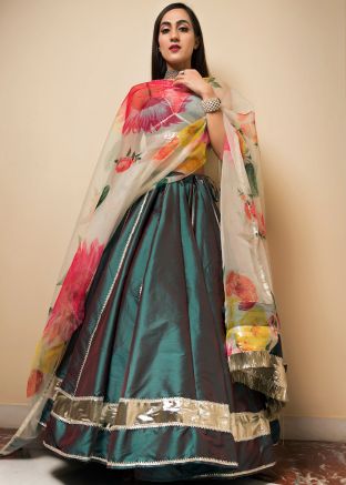 Green Art Silk Lehenga Choli With Dupatta