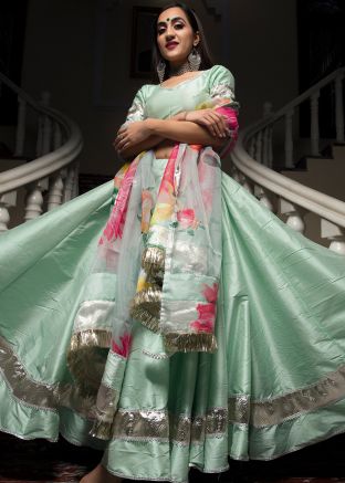 Green Laced Lehenga Choli In Art Silk