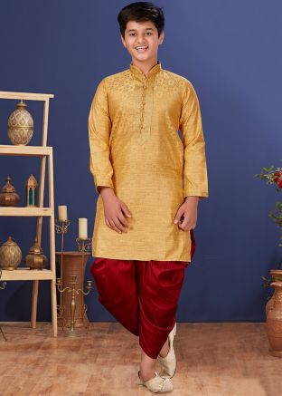Readymade Gold Kids Kurta With Dhoti