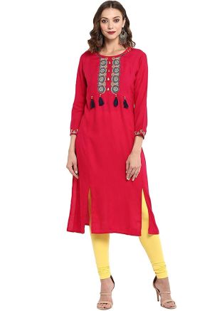 Readymade Red Embroidered Kurta Legging