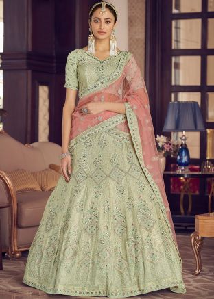 Green Sequined Crape Lehenga Choli With Dupatta