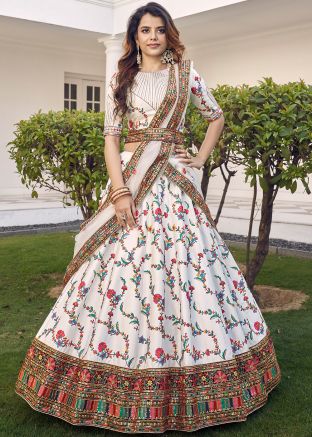 White Embroidered Border Silk Bridesmaid Lehenga Choli