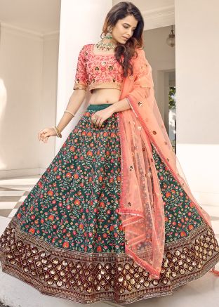 Green Embroidered Bridesmaid Lehenga Choli In Silk