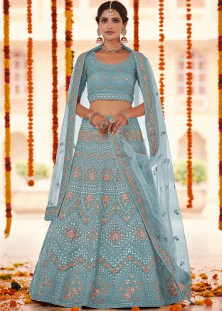 Blue Gota Embroidered Engagement Lehenga Choli