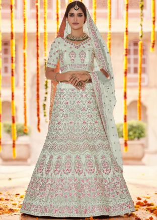 Green Embroidered Fish Cut Lehenga Choli