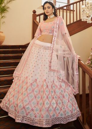 White Embroidered Georgette Lehenga Choli