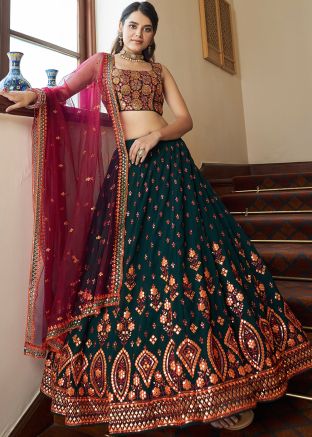 Green Embroidered Lehenga Choli In Georgette