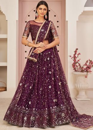 Sequins Embroidered Purple Lehenga With Choli