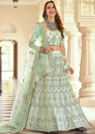 Green Dori Embroidered Lehenga Choli In Crape