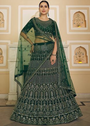 Green Mirror Embellished Lehenga Choli For Bridal