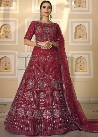 Maroon Bridal Lehenga Choli With Net Dupatta