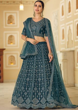 Bridal Blue Lehenga Choli With Mirror Work