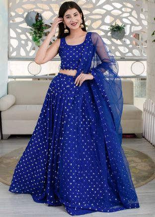 Blue Sequins Embellished Georgette Lehenga Choli