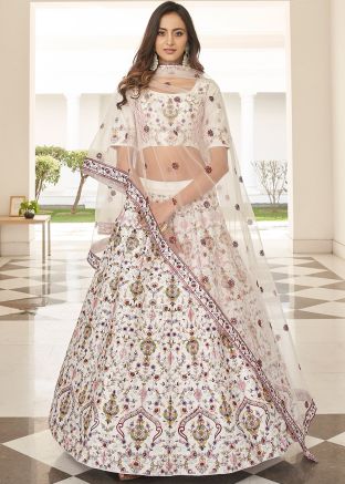 White Floral Embroidered Lehenga Choli In Silk