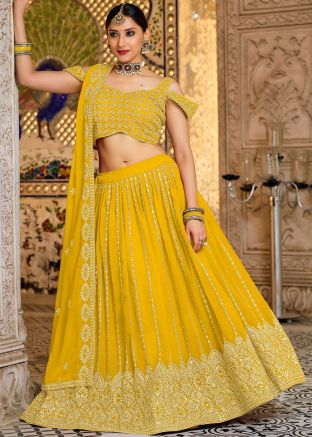 Yellow Heavy Border Lehenga Choli In Georgette