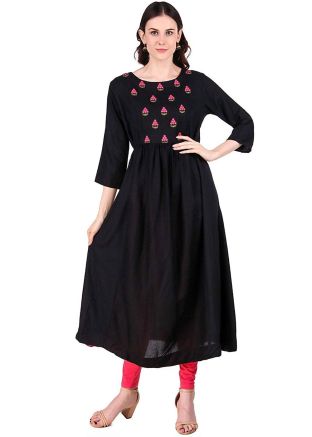 Black Embroidered Flared Kurta With Bottom