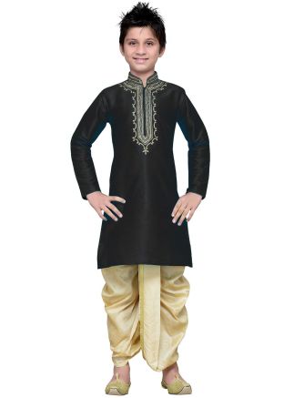 Readymade Black Kids Kurta With Dhoti