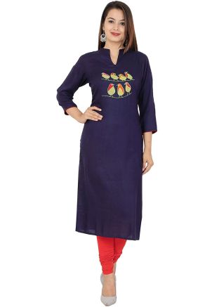Readymade Navy Blue Rayon Kurta Bottom