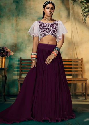 Purple Georgette Lehenga With Embroidered Choli