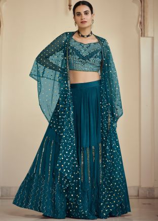 Blue Bridesmaid Applique Lehenga Choli In Crape