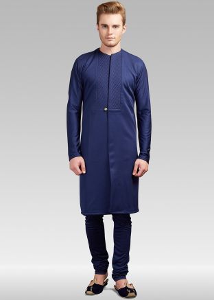 Navy Blue Readymade Lycra Kurta Pajama
