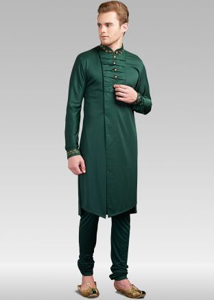 Bottle Green Readymade Lycra Kurta Pajama