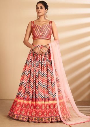 Multicolored Printed Lehenga Choli & Dupatta
