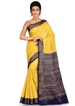 Yellow Pure Banarasi Silk Woven Saree