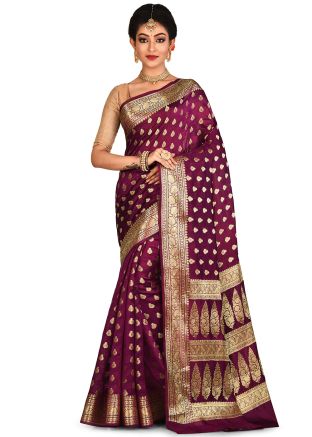 Magenta Woven Pure Banarasi Silk Bridal Saree