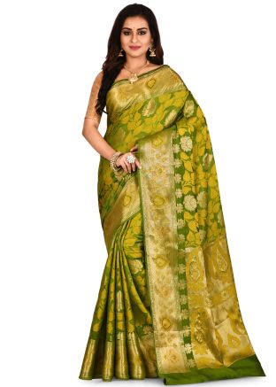 Green Pure Banarasi Silk Woven Saree
