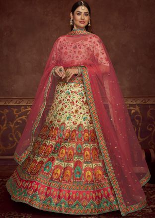 Multicolor Zari Embroidered Lehenga Choli In Art Silk